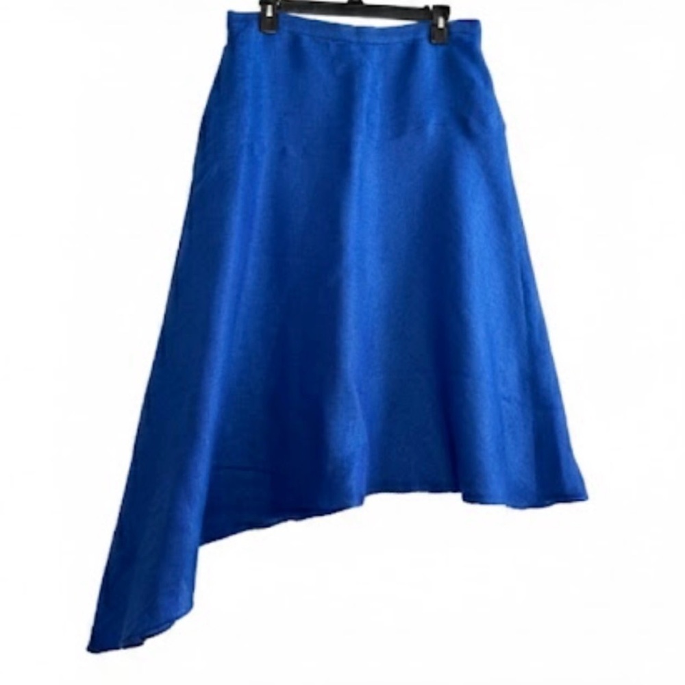 Tracy Reese Linen Blend Asymmetrical Midi Skirt Cobalt Blue Women Size 12